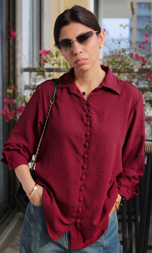 Red Buttoned Flowing Shirt