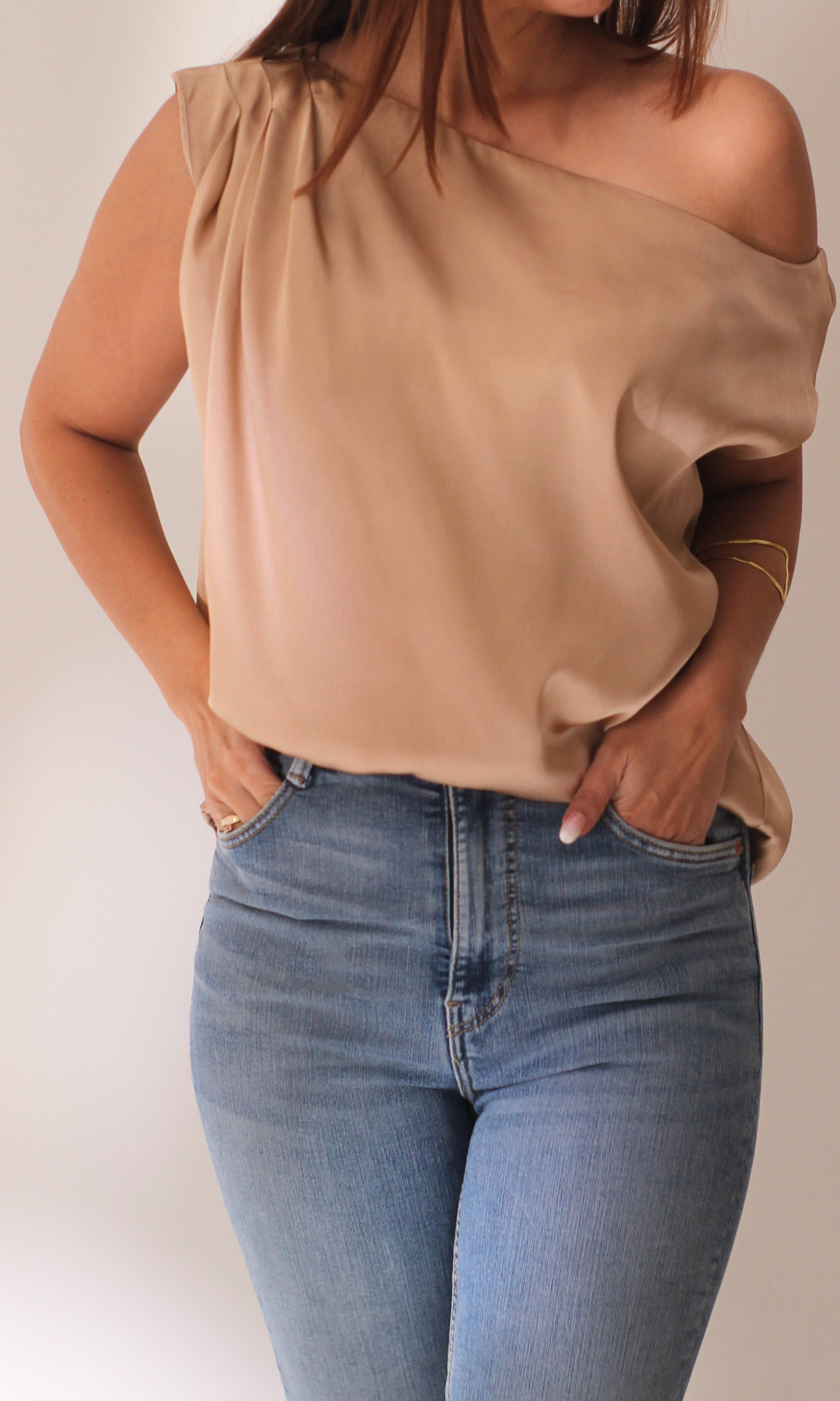 Rose Gold One-Shoulder Top