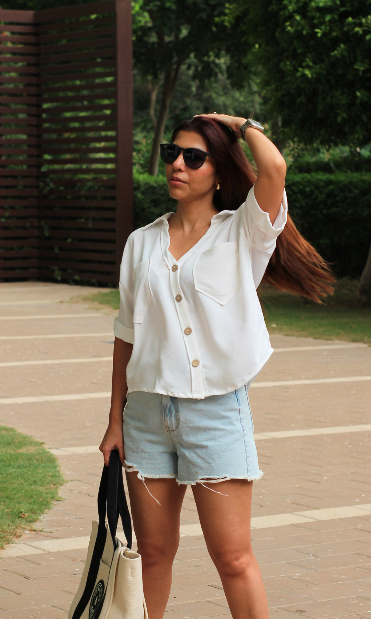 White Textured Cropped Shirt