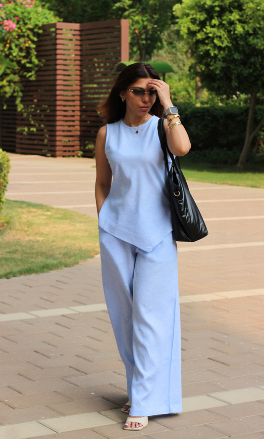 Linen Powder Blue Asymmetrical Co-ord