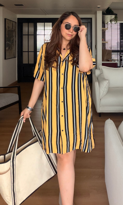 Mustard Stripe A-Line Shirt Dress