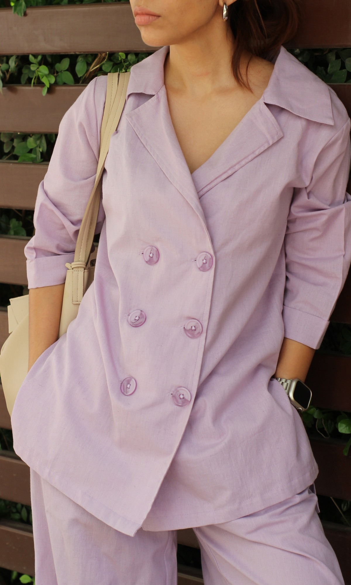 Light Purple Blazer Top with Slit Pants Co-ord