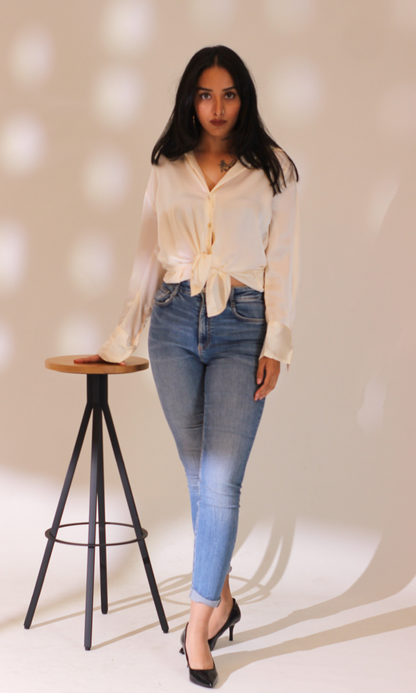 White Satin Sleeved Shirt