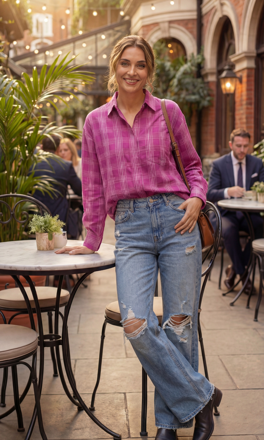 Pink Cotton Plaid Checked Shirt