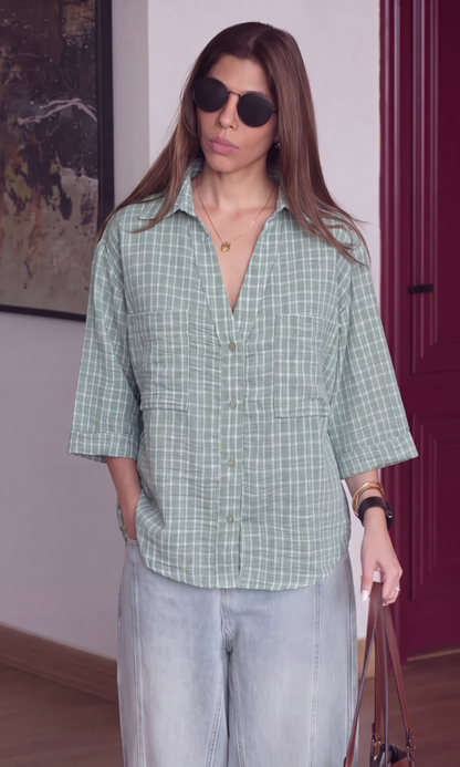 Sage Green Check Loose Shirt