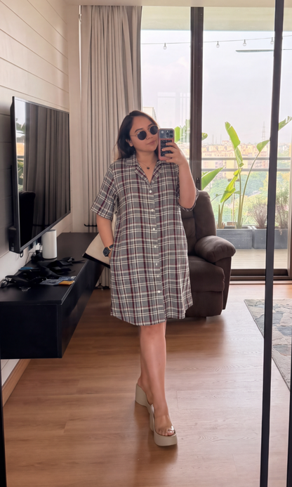 Plaid Flannel A-Line Shirt Dress