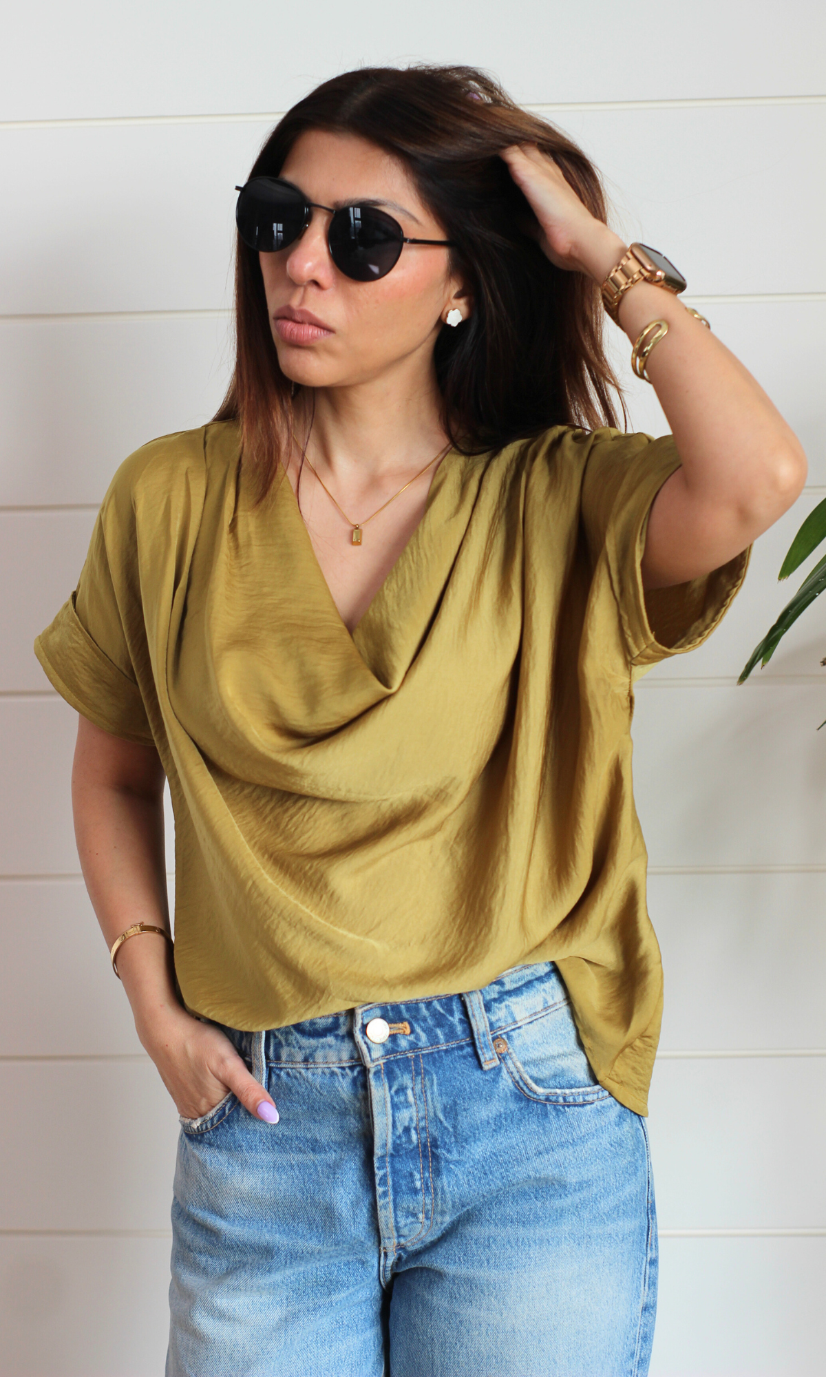 Honey Mist Cowl Neck Top