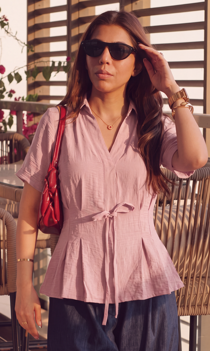 Soft Mauve Tie Detail Top