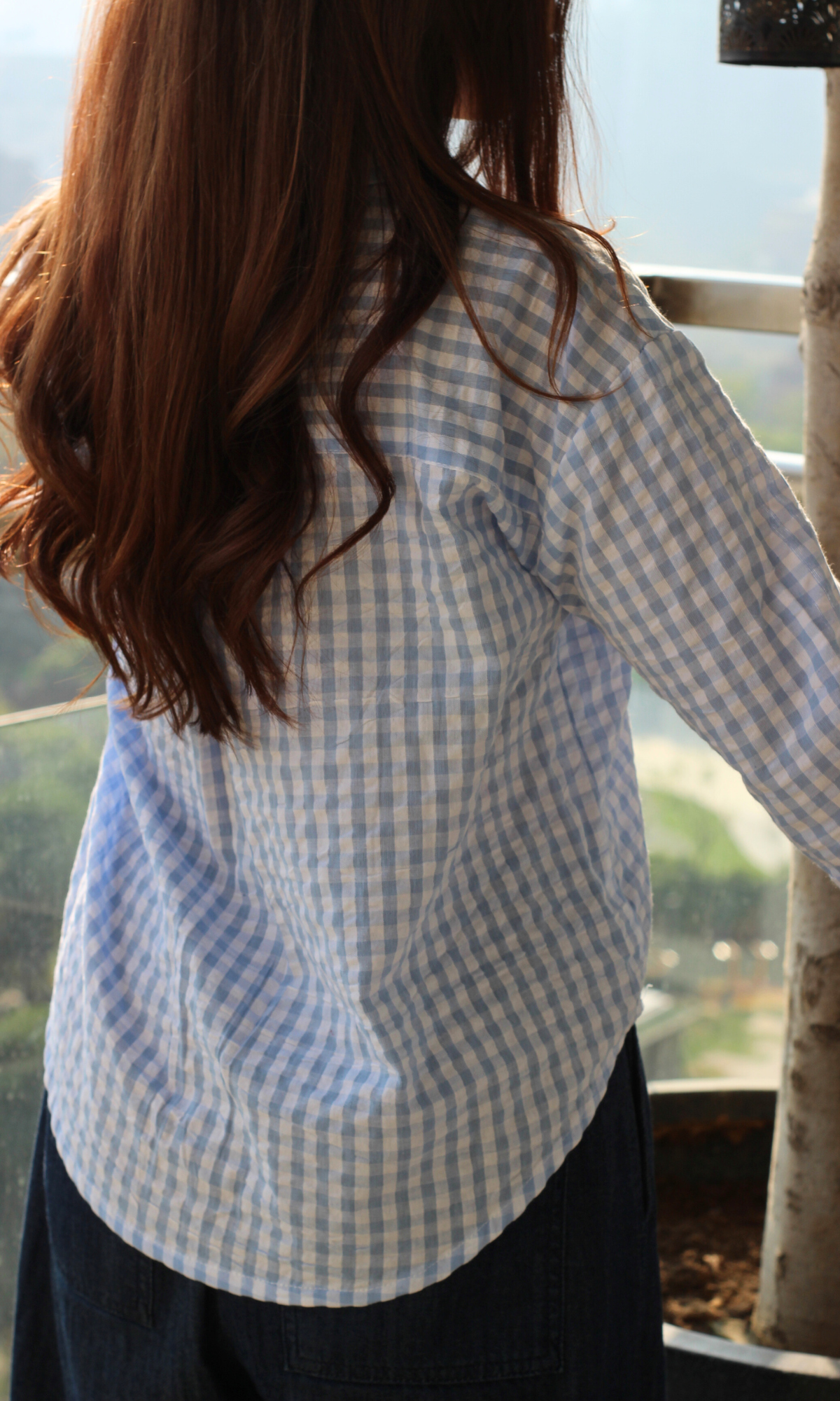 Blue Gingham Check Cropped Shirt