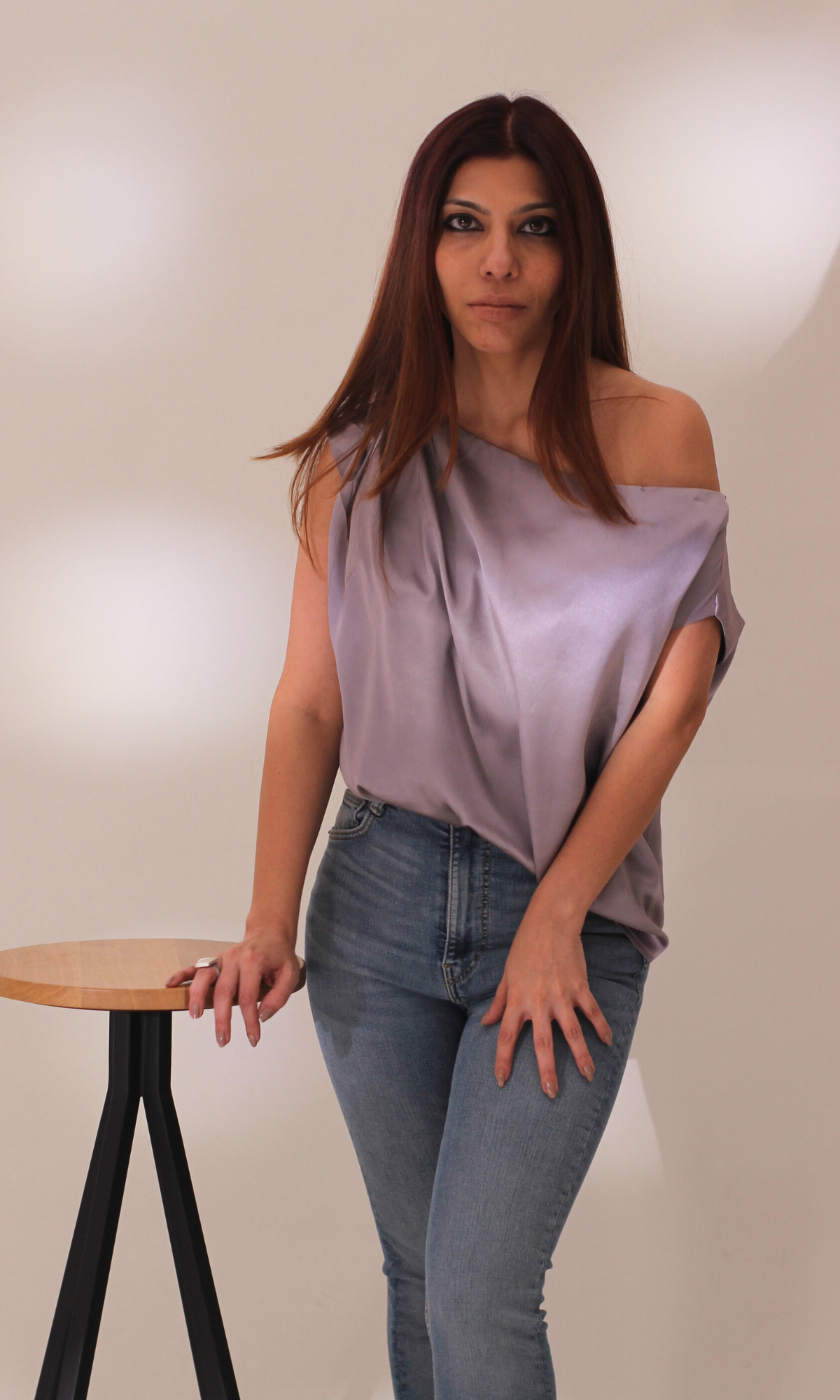 Steel Lavender One-Shoulder Top