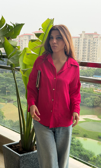 Fuchsia Metallic-Buttoned Shirt