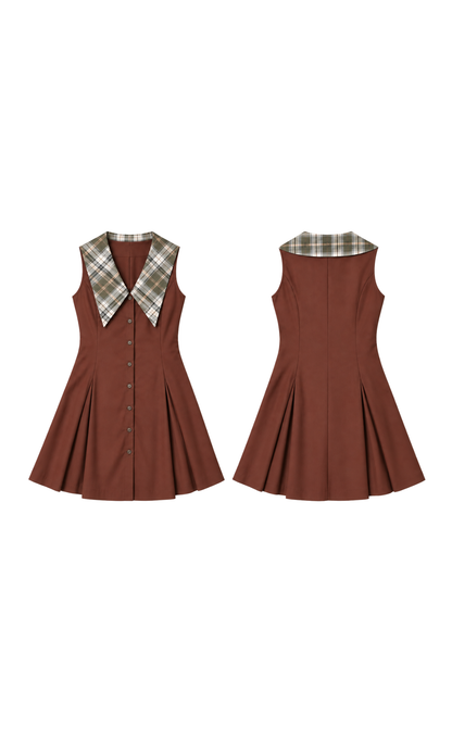 Scorched Paprika Plaid-Collar Dress