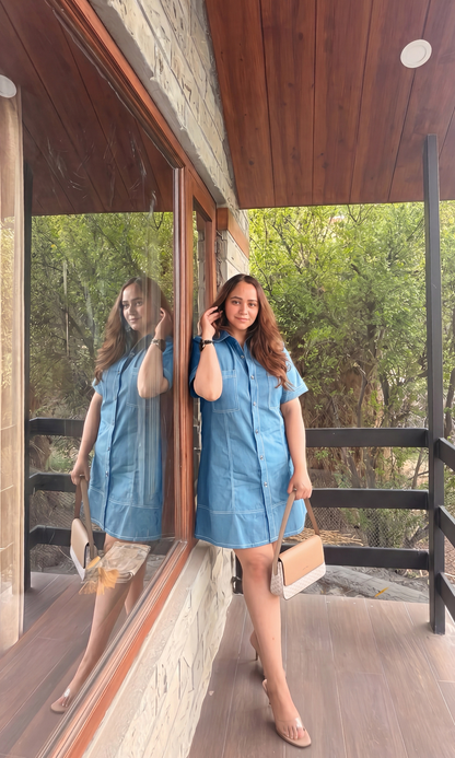 Powder Blue Utility Shirt Dress