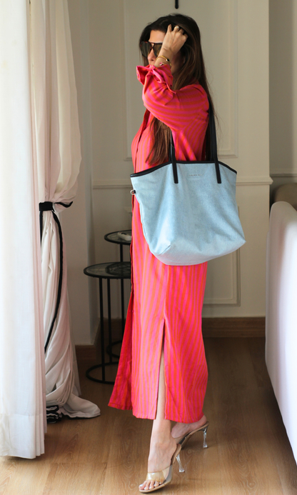 Magenta Orange Stripe Cotton Shirt Dress