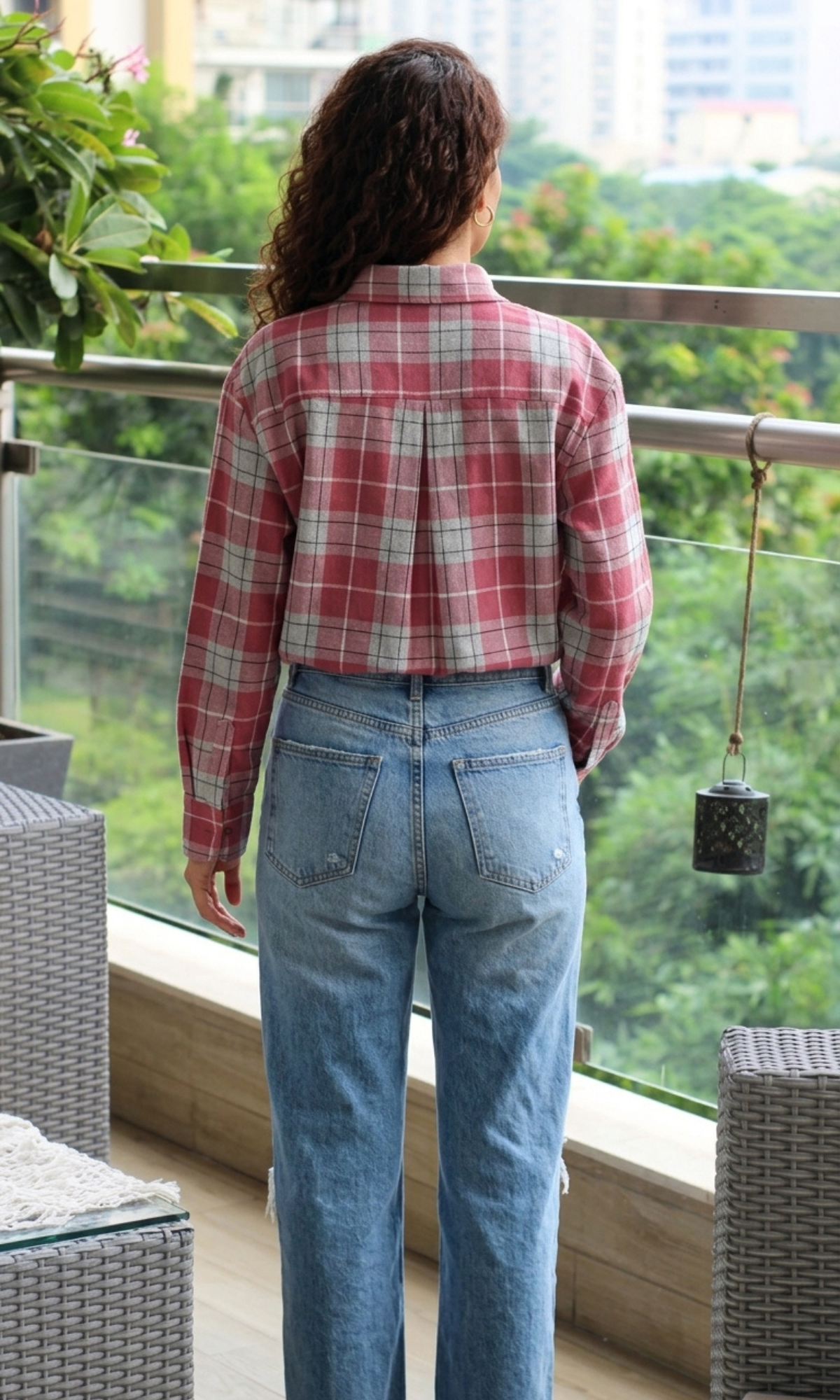 Pink Black-Line Check Shirt