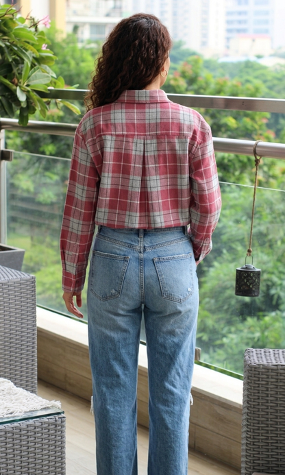 Pink Black-Line Check Shirt