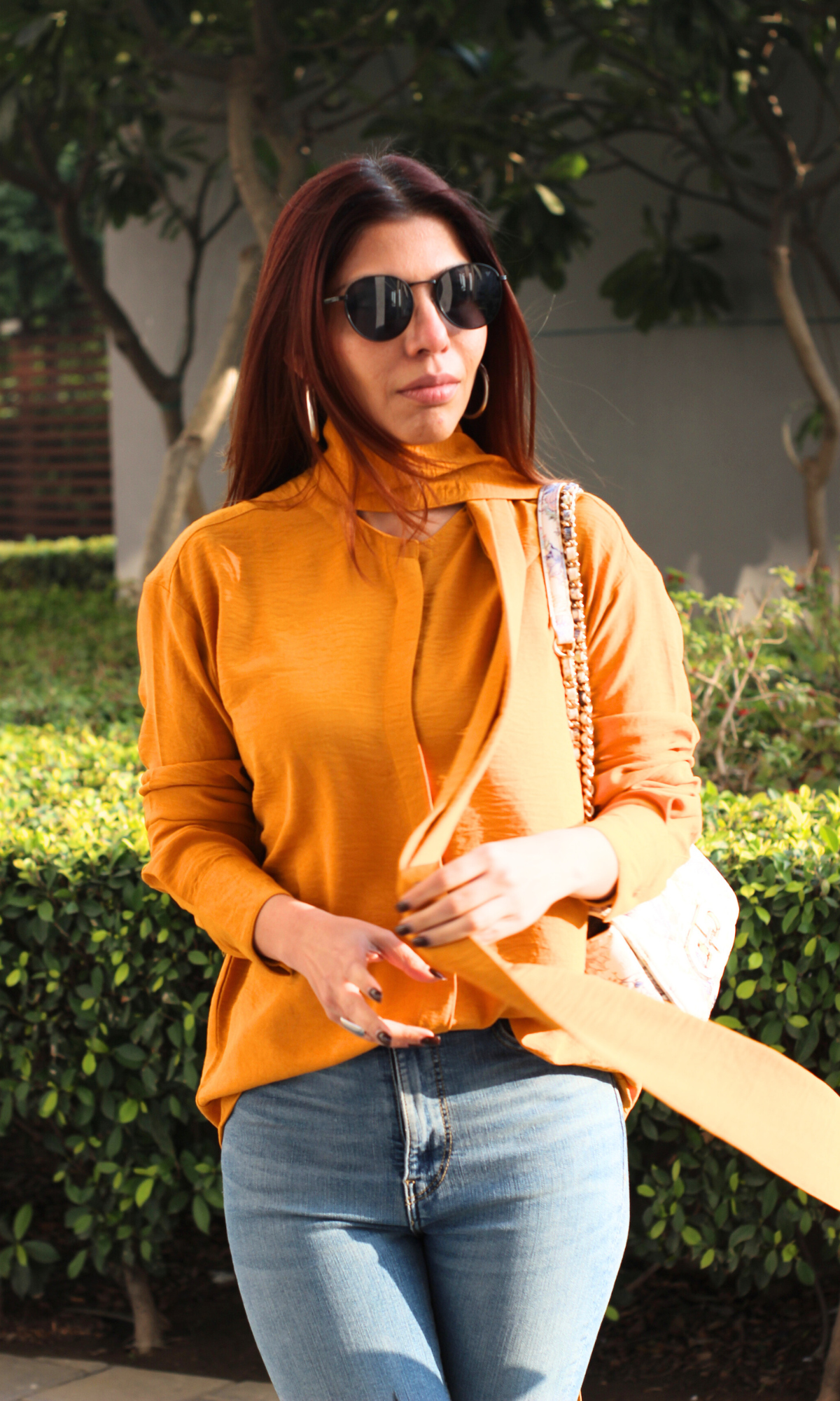 Tangerine Shirt with Scarf