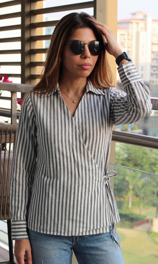 Charcoal-Mist Striped Kimono