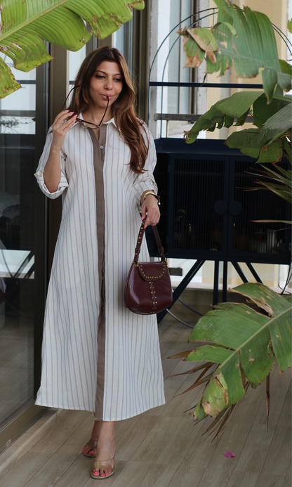 Striped Contrast Shirt Dress