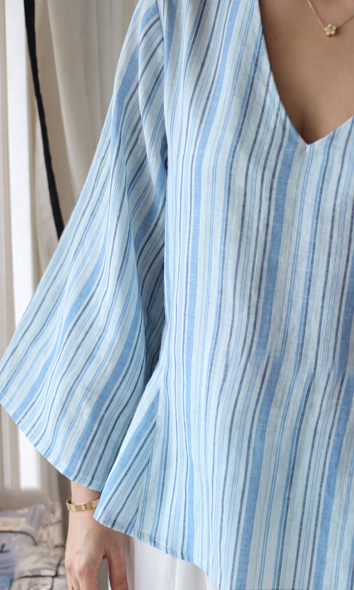 Blue Stripe V-Neck Peplum Top