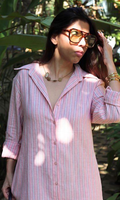 Blush Pink Pinstripe Shirt Dress