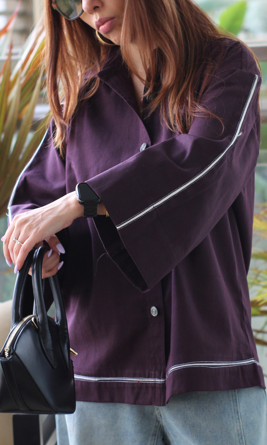 Purple-White Piping Detailed Shirt