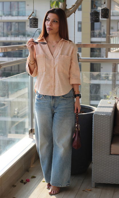 Soft Orange Weave Cropped Shirt