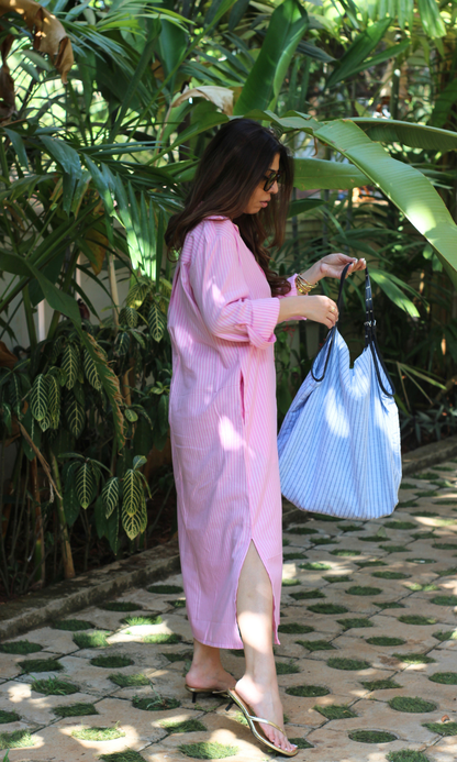 Pink Two Tone Long Shirt Dress