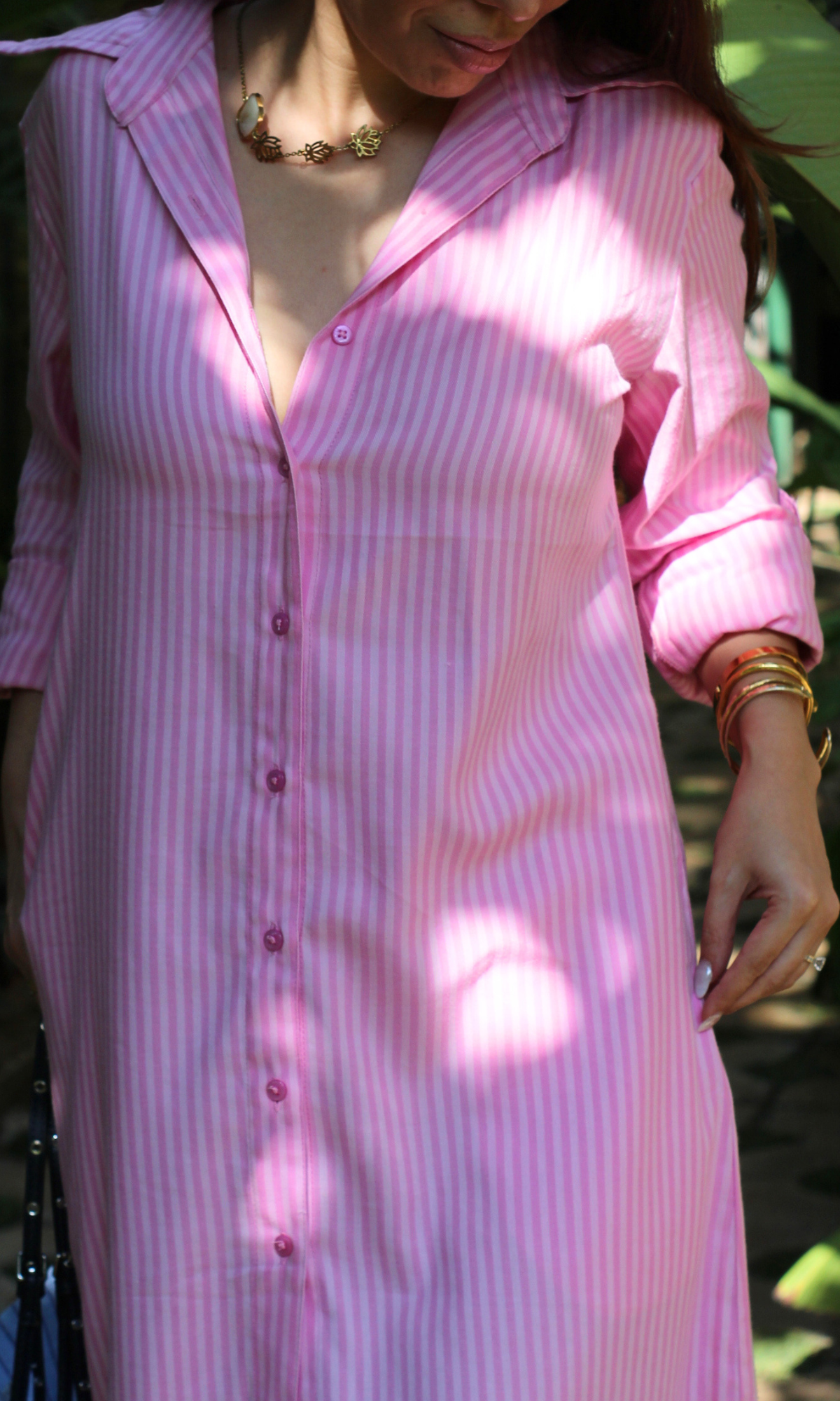 Pink Two Tone Long Shirt Dress