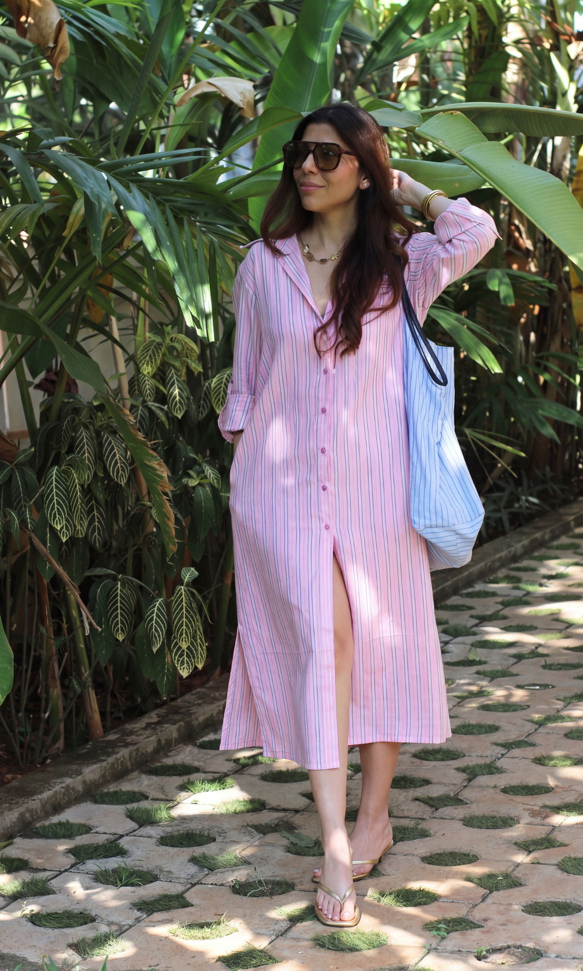 Blush Pink Pinstripe Shirt Dress