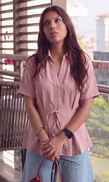 Soft Mauve Tie Detail Top