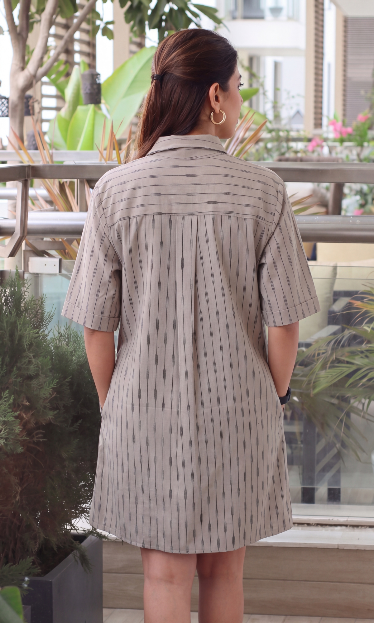 Stone Taupe Printed Shirt Dress