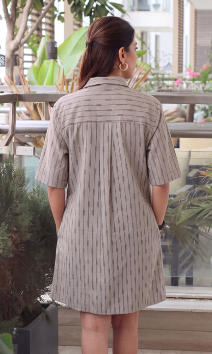 Stone Taupe Printed Shirt Dress