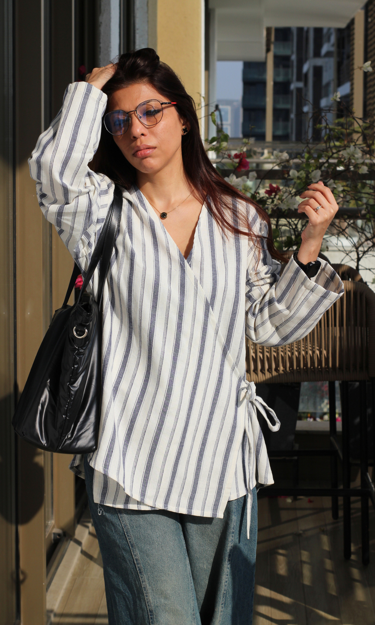 Linear Cool Cotton Kimono Top