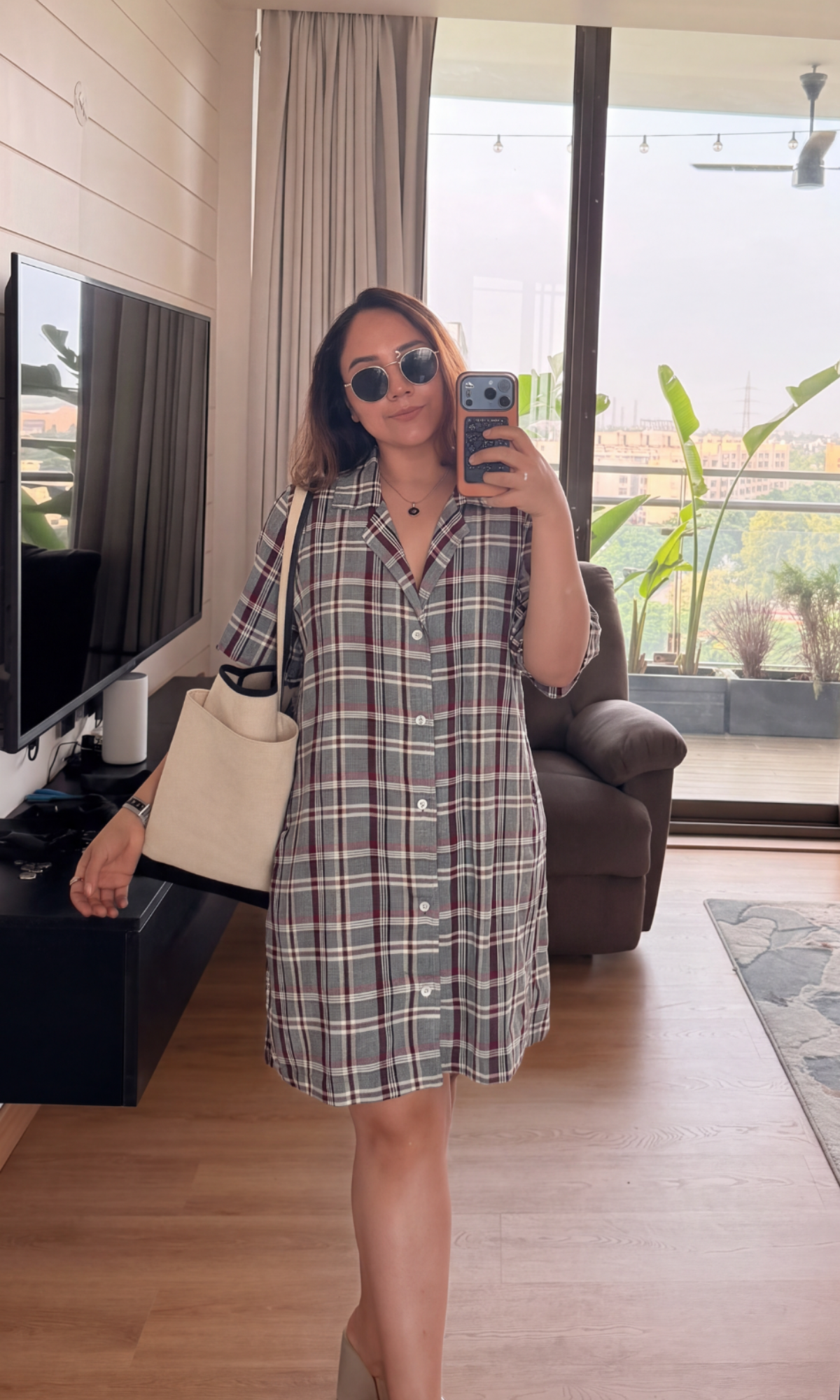 Plaid Flannel A-Line Shirt Dress