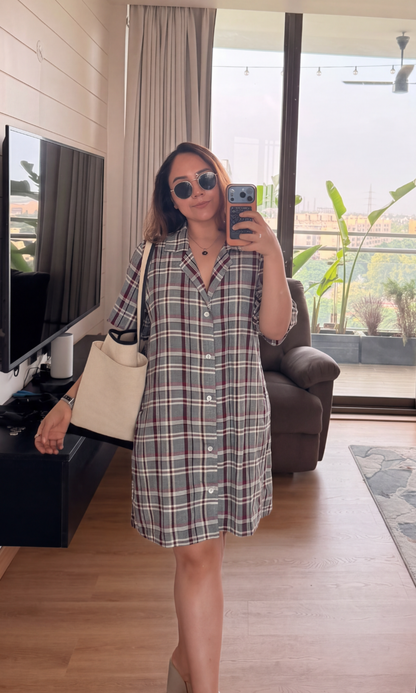 Plaid Flannel A-Line Shirt Dress