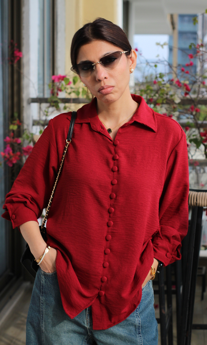 Red Buttoned Flowing Shirt