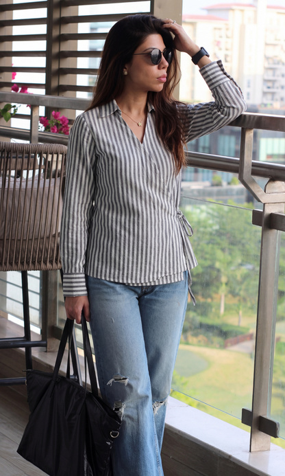 Charcoal-Mist Striped Kimono