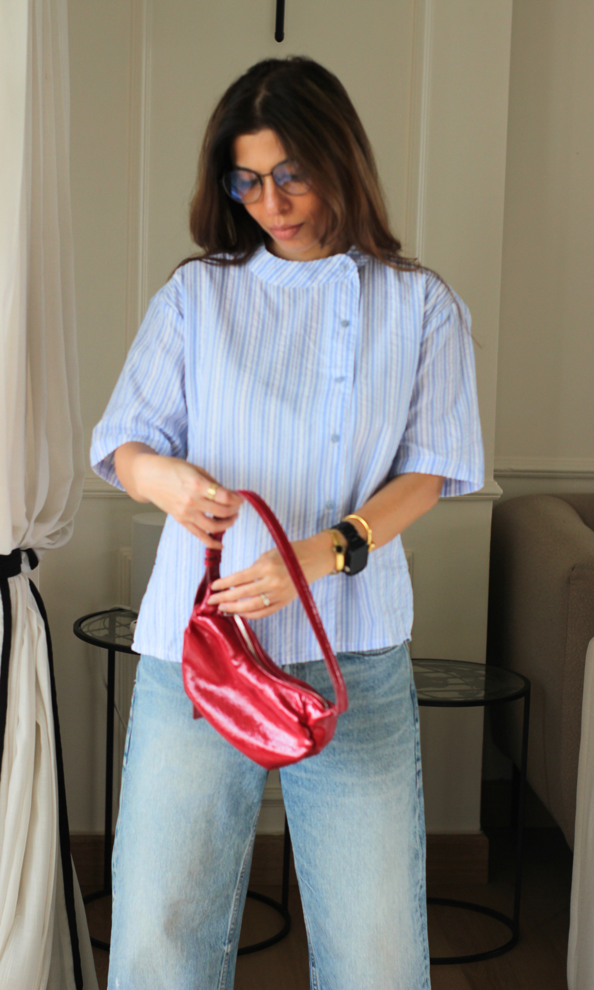 Blue Stripe Mandarin Collar Shirt