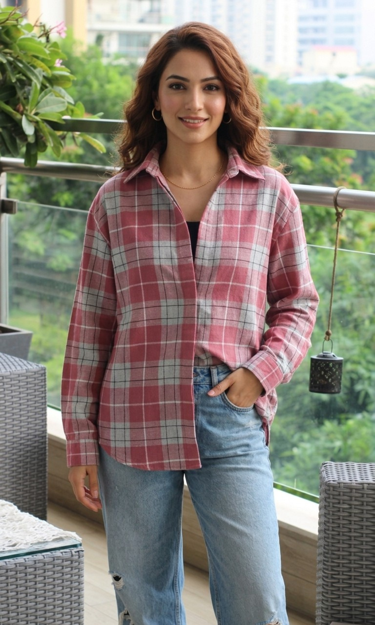 Pink Black-Line Check Shirt