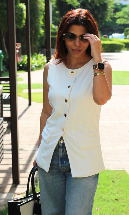 Ivory Round Neck Waistcoat
