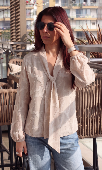 Ivory Embroidered Tie Detail Top