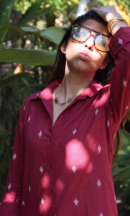 Burgundy Woven Shirt Dress