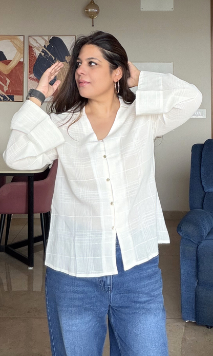 Ivory Textured Flared Sleeve Shirt