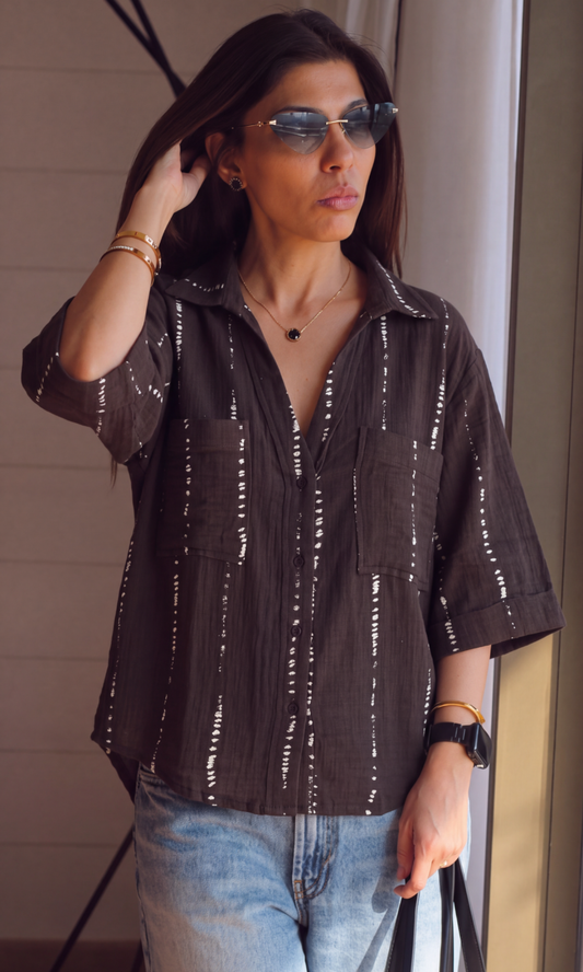 Espresso Shibori Cotton Cropped Shirt