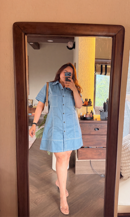 Powder Blue Utility Shirt Dress