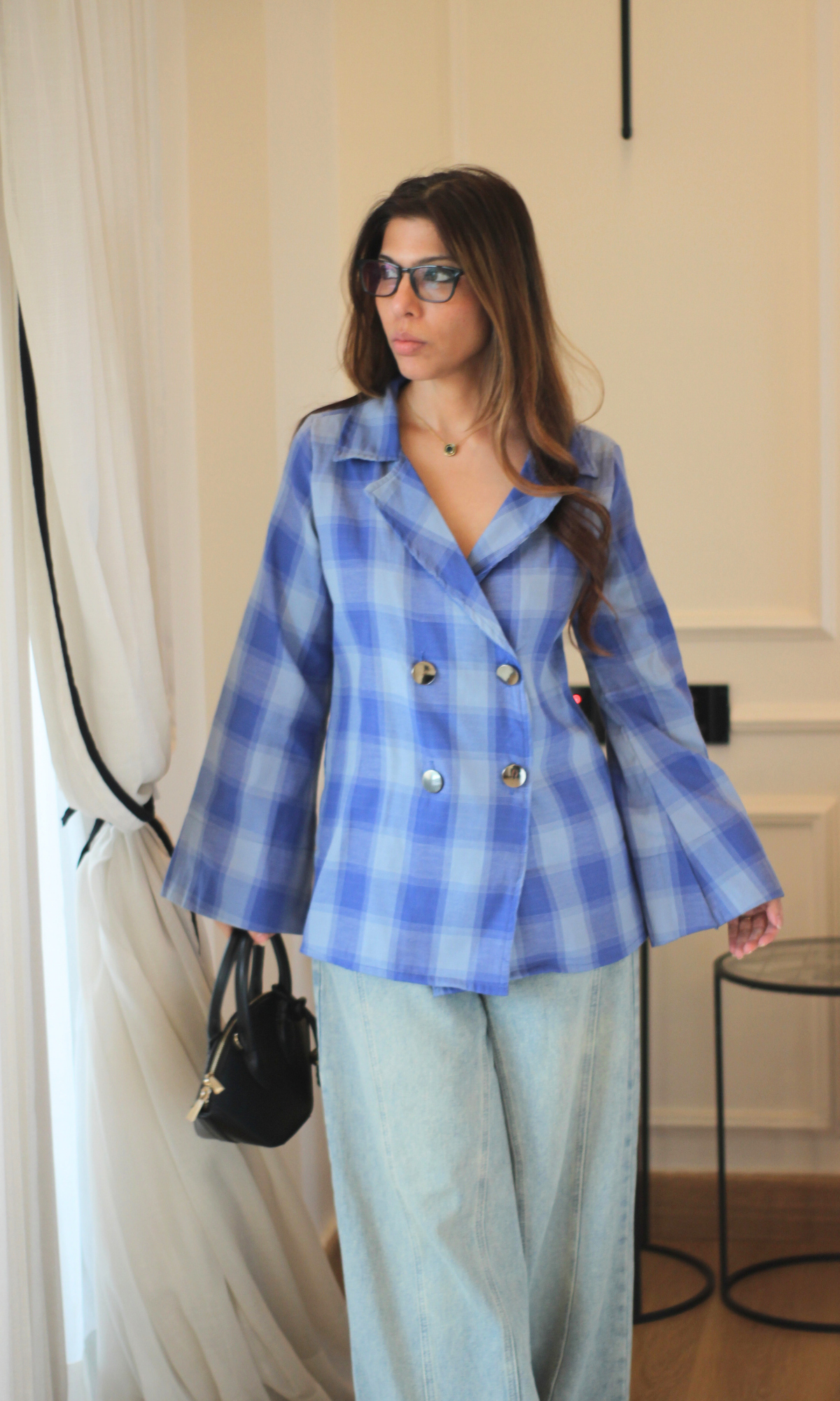 Cerulean Check Double-Breasted Shirt