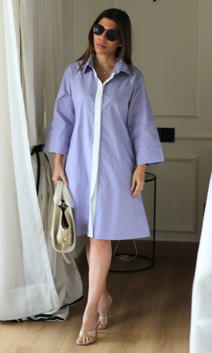 Dusty Lavender Contrast Placket Poplin Dress