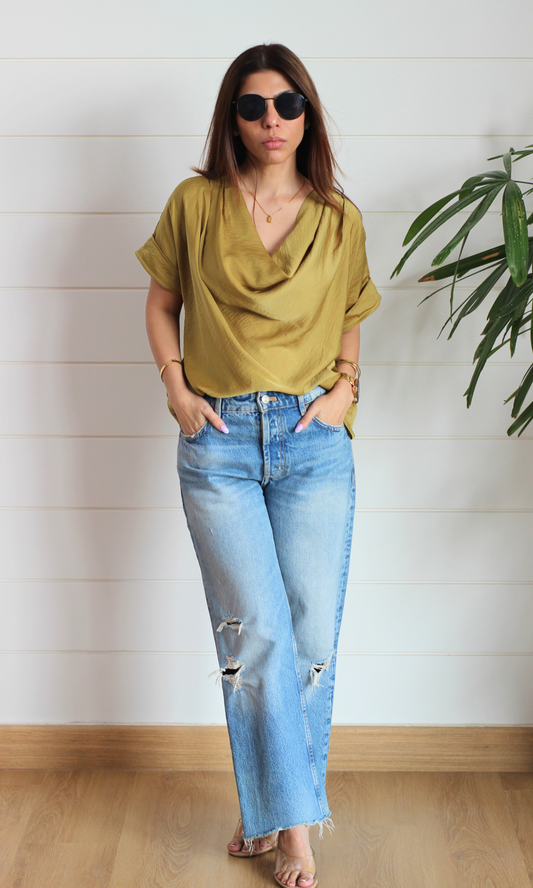 Honey Mist Cowl Neck Top