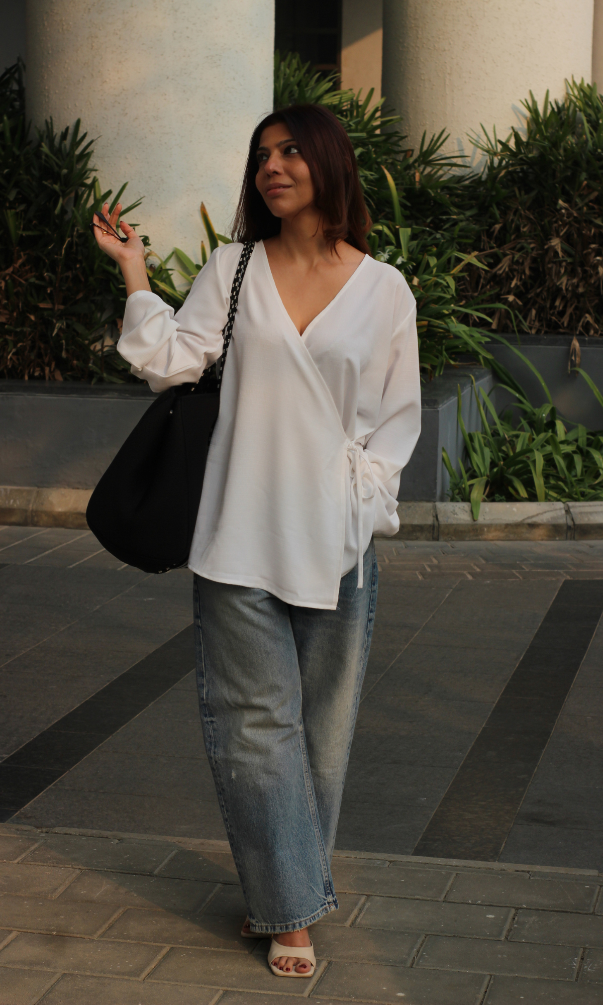 White Textured Tie Detail Kimono Top